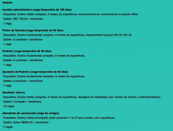 Vagas disponíveis por Reprodução