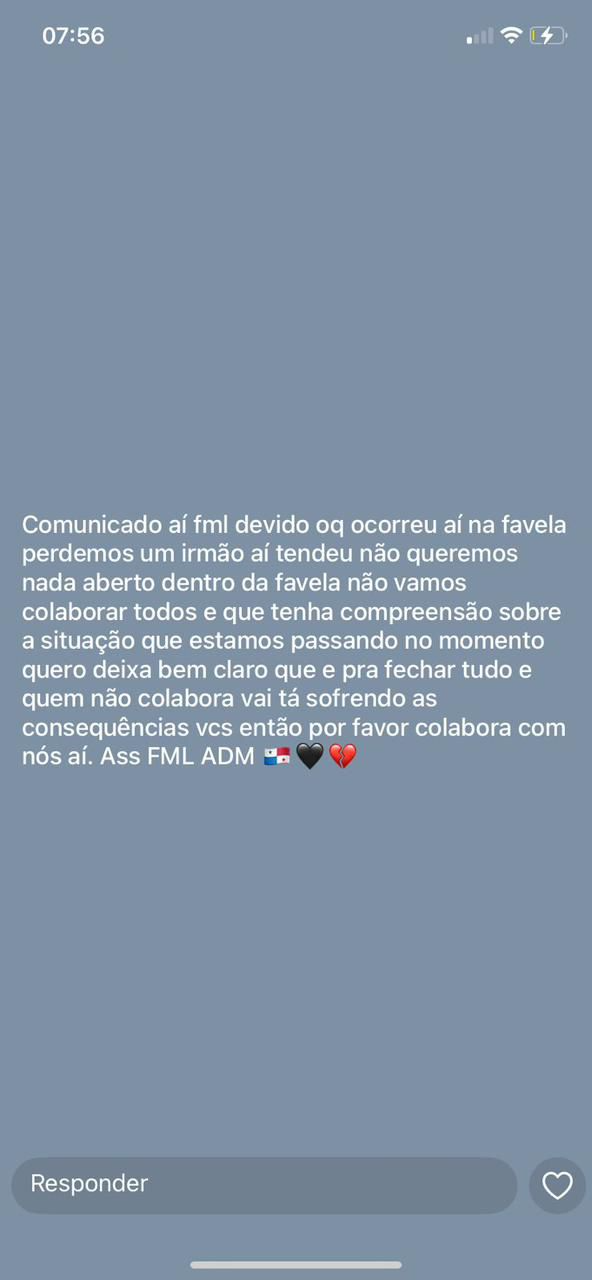 ADM impôs toque de recolher após morte de líder de facção por Reprodução