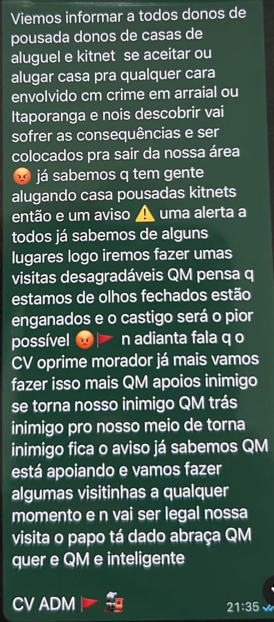 CV tem ameaçado pousadas em Caraíva por Reprodução