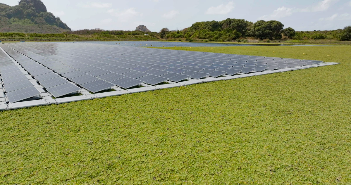 Espelho d'água no Açude do Xaréu recebeu placas solares que ajudam na geração energética e reduzem a evaporação da água  por Divulgação Neoenergia