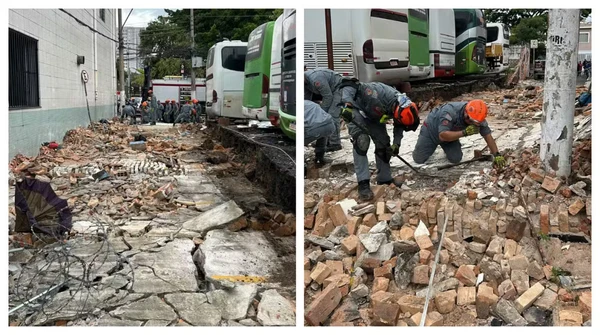Ônibus derrubou muro na rua Vieira Martins, no Brás por Reprodução/TV Globo