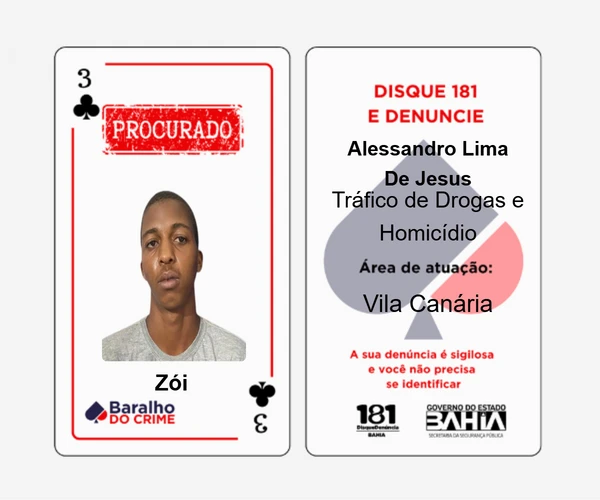 Baralho do Crime lista criminosos mais procurados da Bahia por Reprodução