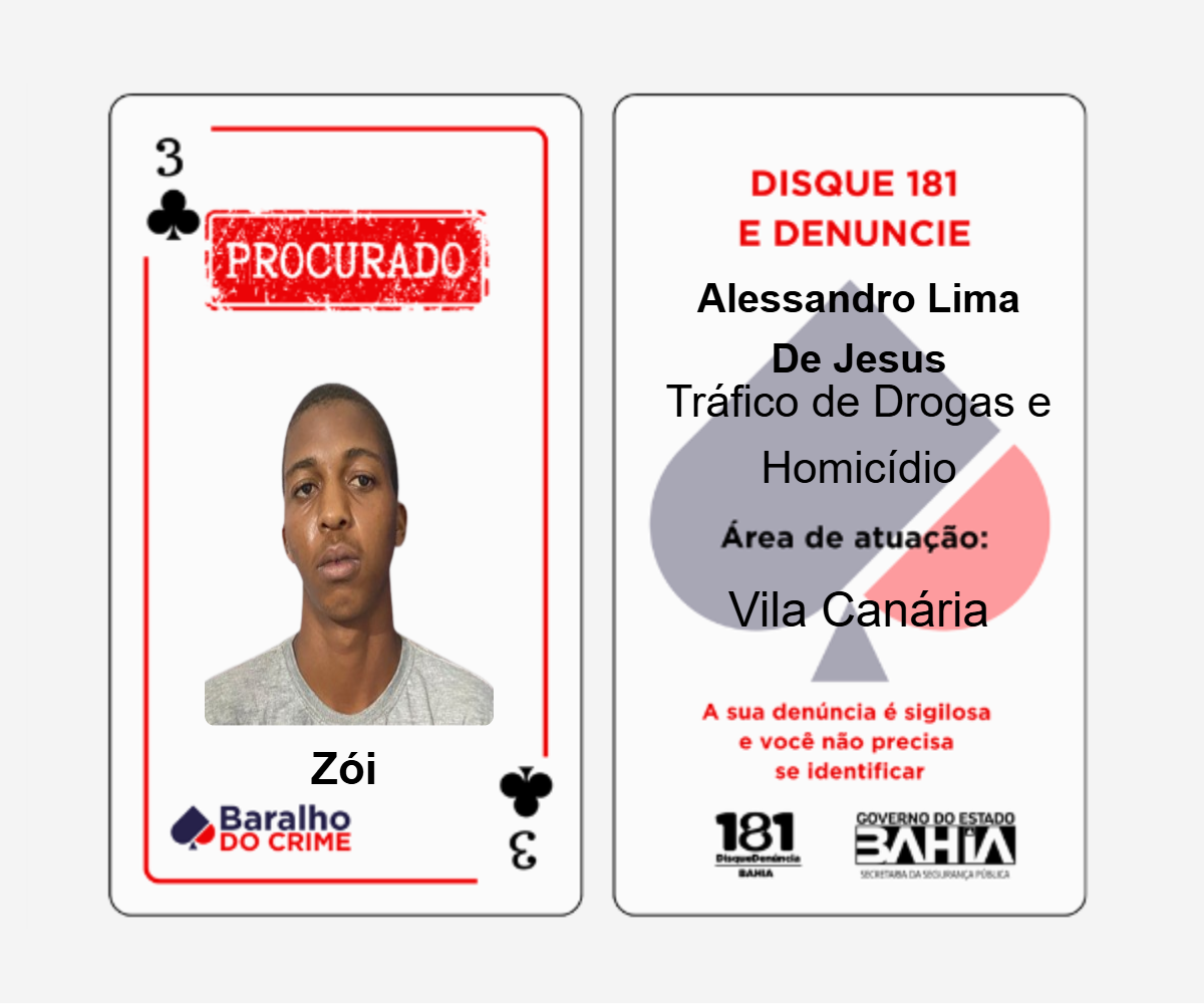 Baralho do Crime lista criminosos mais procurados da Bahia por Reprodução