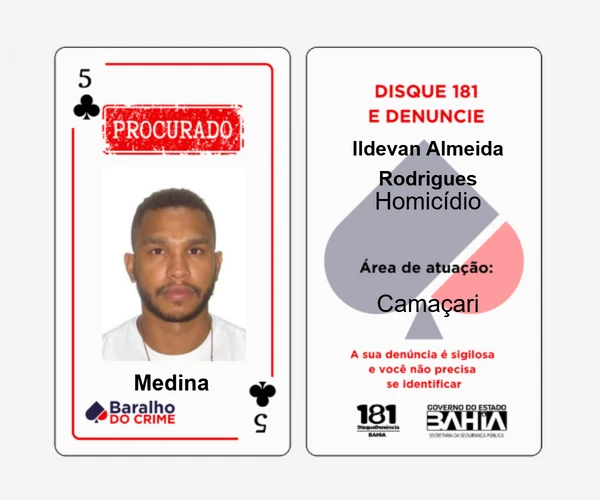 Baralho do Crime lista criminosos mais procurados da Bahia por Reprodução