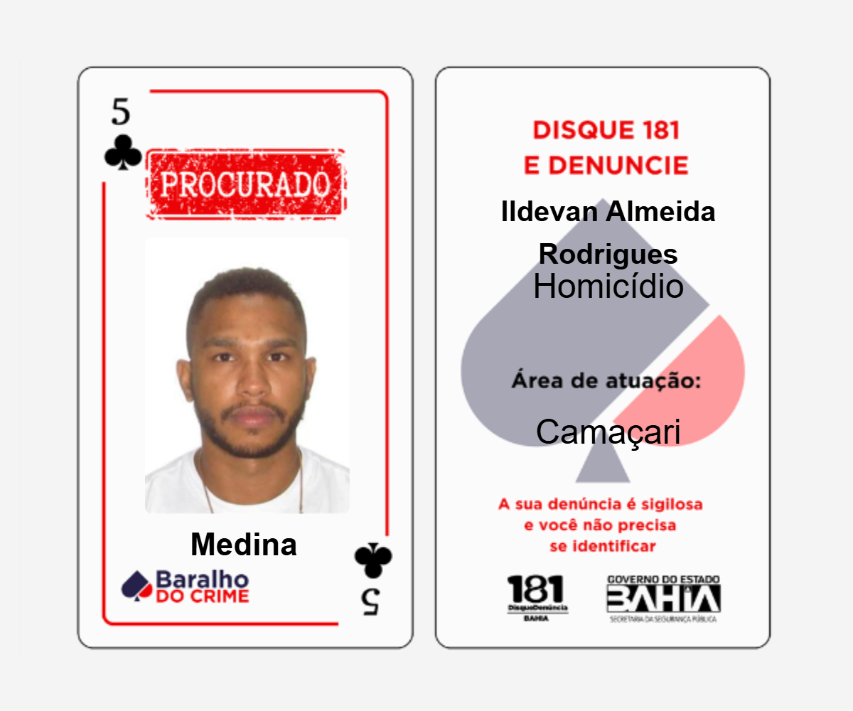 Baralho do Crime lista criminosos mais procurados da Bahia por Reprodução
