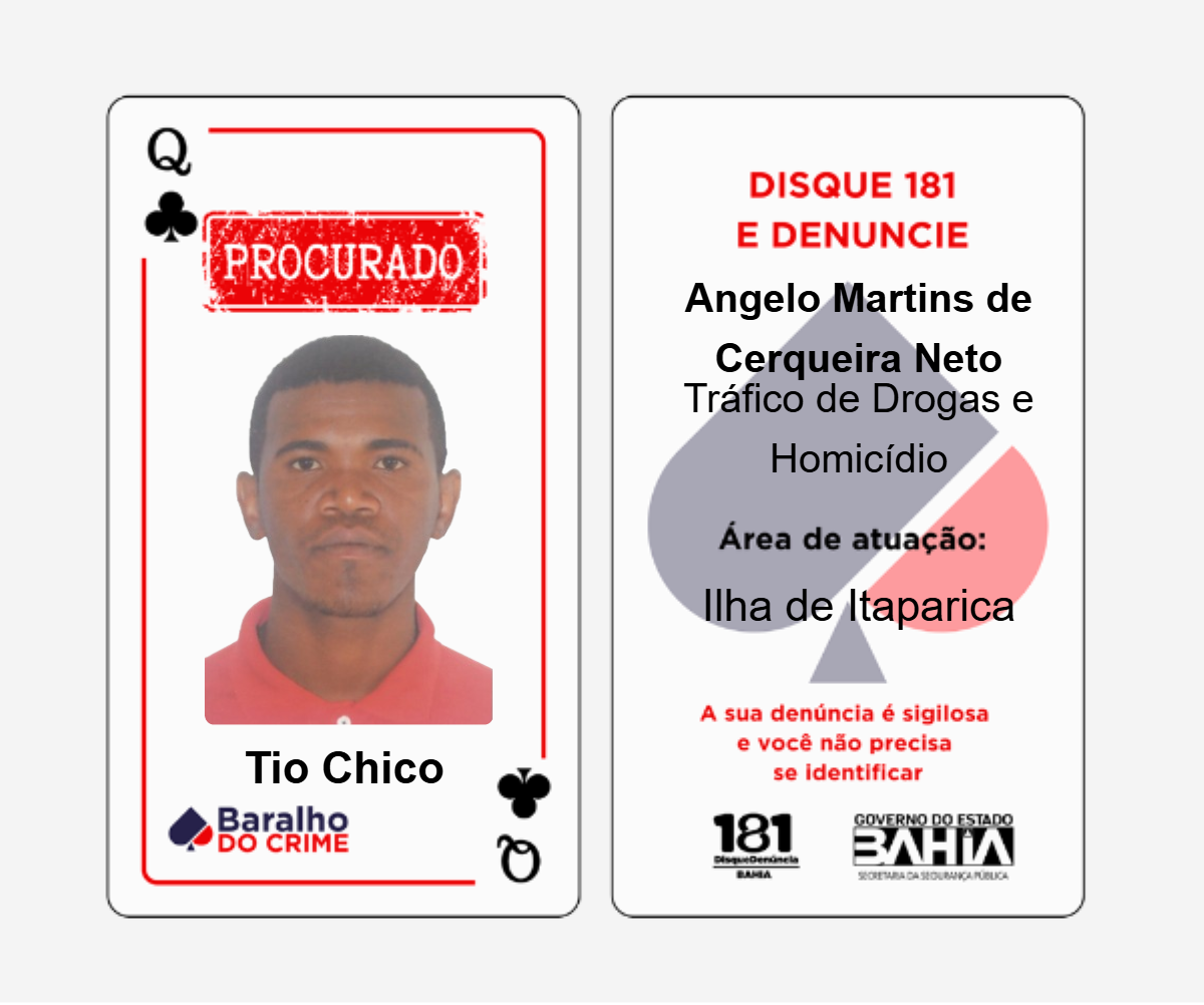 Baralho do Crime lista criminosos mais procurados da Bahia por Reprodução