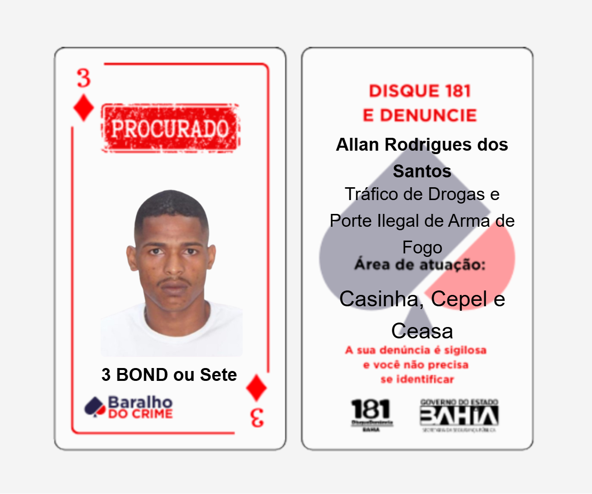 Baralho do Crime lista criminosos mais procurados da Bahia por Reprodução