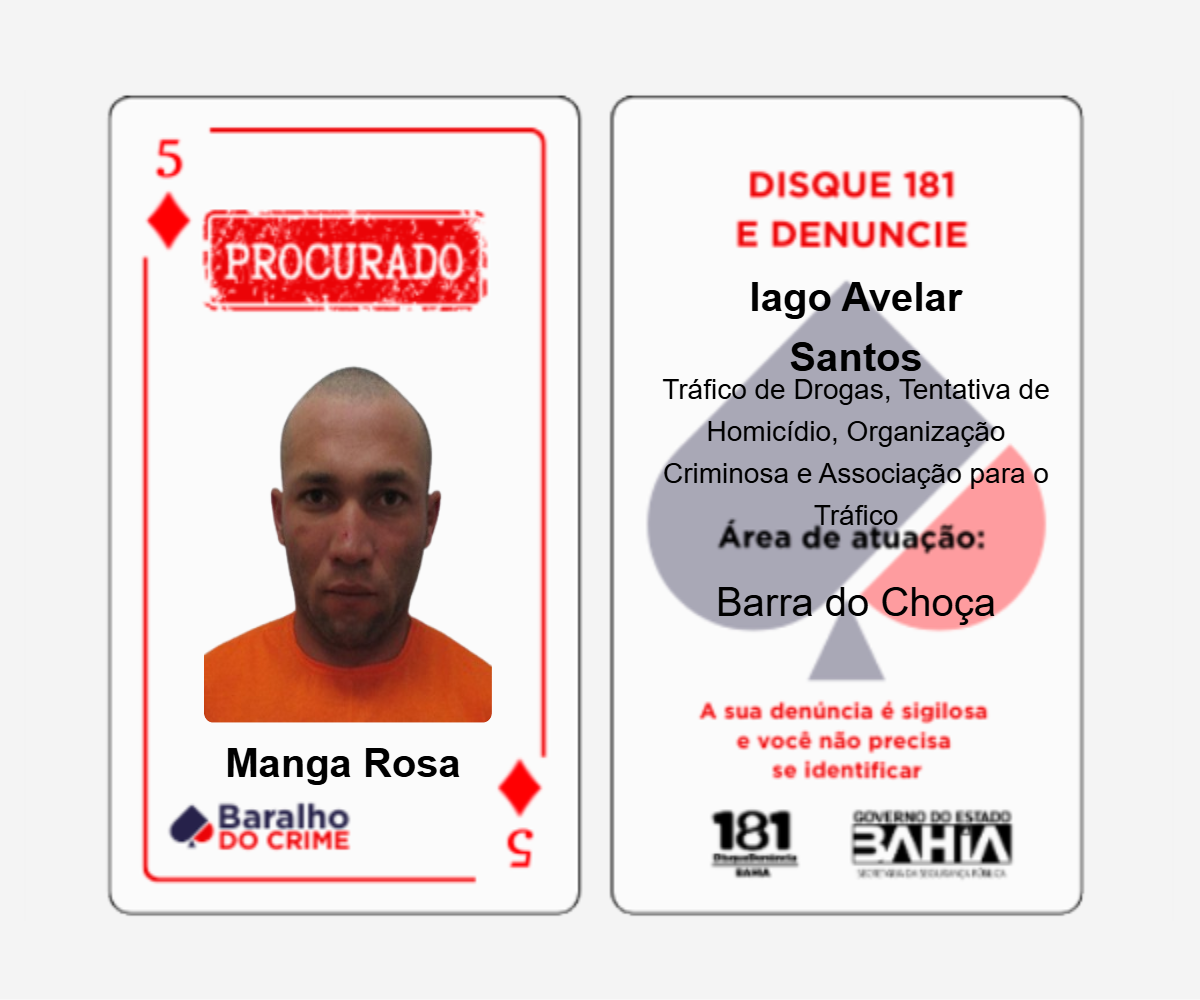 Baralho do Crime lista criminosos mais procurados da Bahia por Reprodução