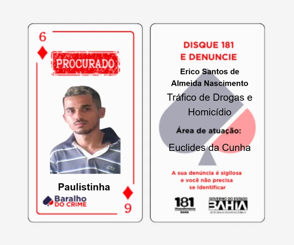 Baralho do Crime lista criminosos mais procurados da Bahia por Reprodução