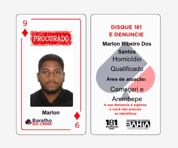 Baralho do Crime lista criminosos mais procurados da Bahia por Reprodução