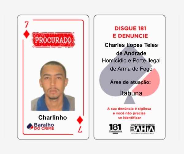 Baralho do Crime lista criminosos mais procurados da Bahia por Reprodução