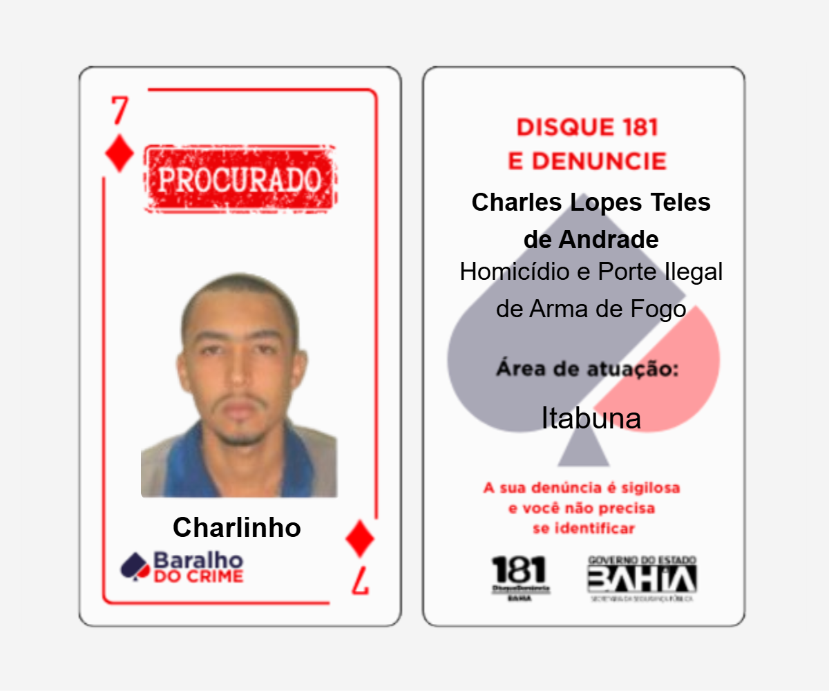 Baralho do Crime lista criminosos mais procurados da Bahia por Reprodução
