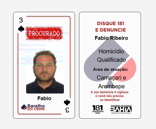 Baralho do Crime lista criminosos mais procurados da Bahia por Reprodução