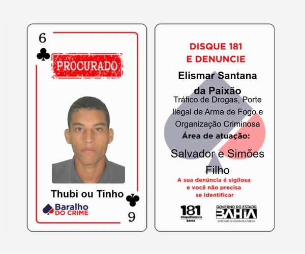 Baralho do Crime lista criminosos mais procurados da Bahia por Reprodução