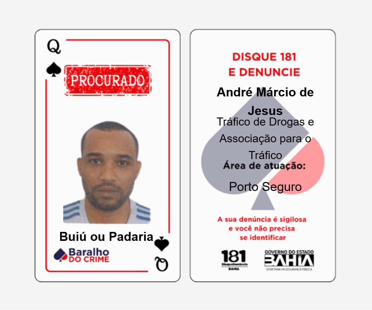 Baralho do Crime lista criminosos mais procurados da Bahia por Reprodução