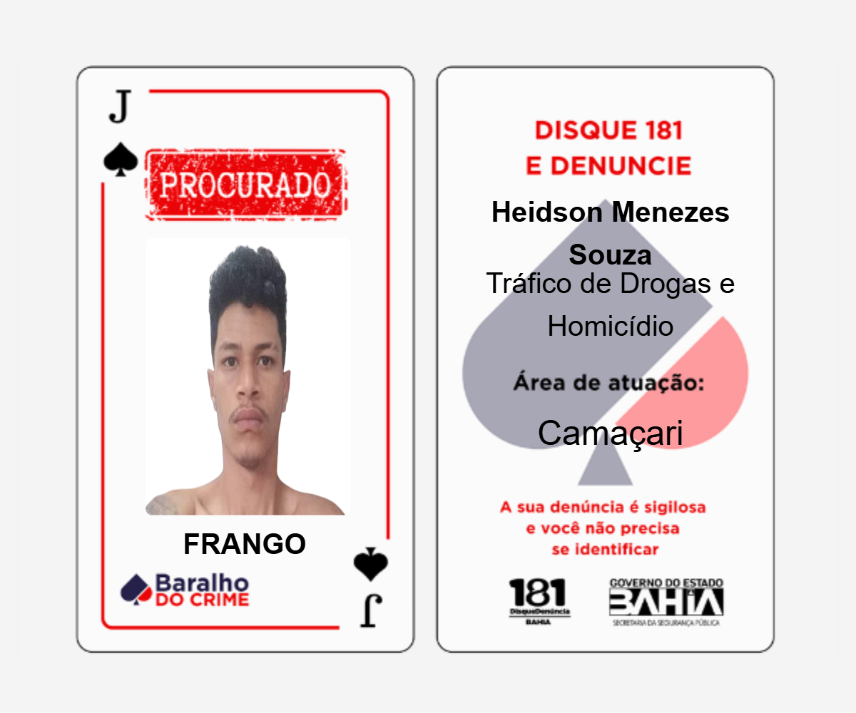 Baralho do Crime lista criminosos mais procurados da Bahia por Reprodução