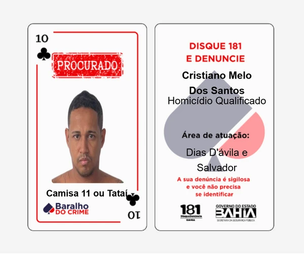 Baralho do Crime lista criminosos mais procurados da Bahia por Reprodução