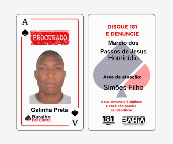 Baralho do Crime lista criminosos mais procurados da Bahia por Reprodução