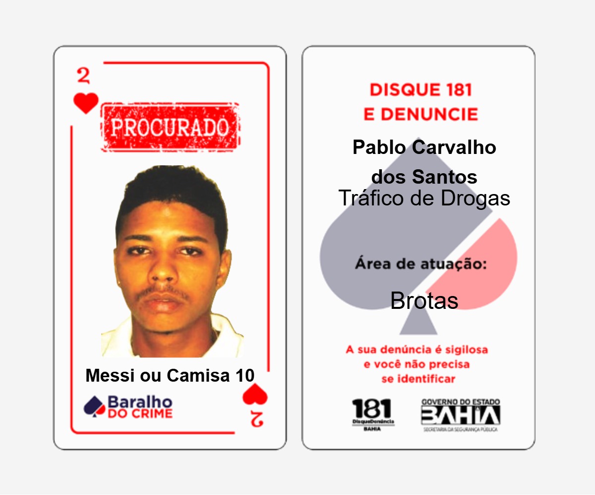 Baralho do Crime lista criminosos mais procurados da Bahia por Reprodução
