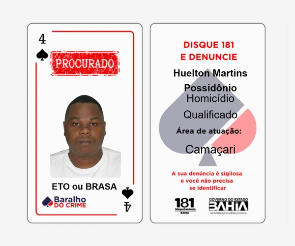 Baralho do Crime lista criminosos mais procurados da Bahia por Reprodução