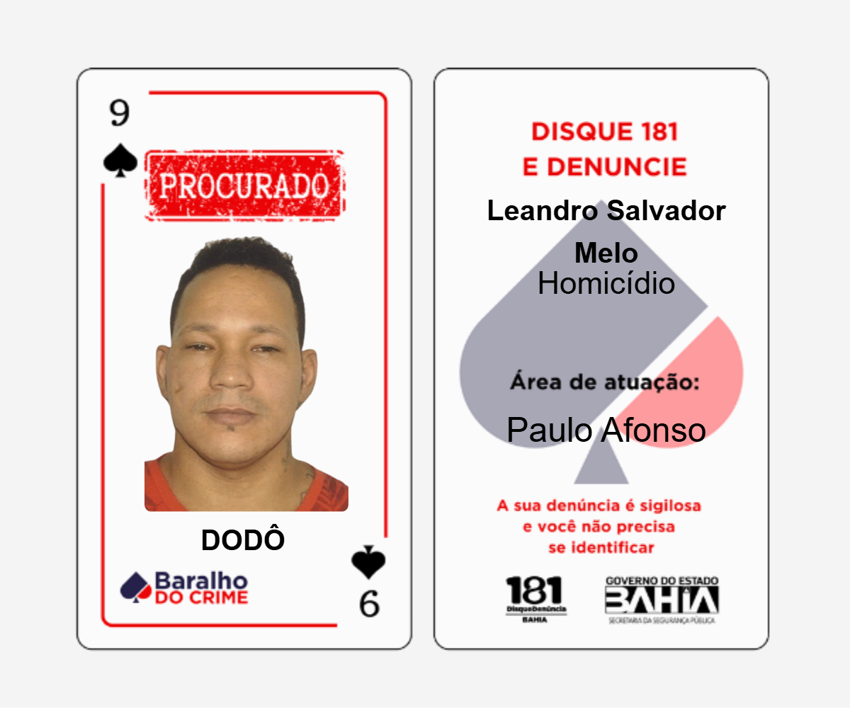 Baralho do Crime lista criminosos mais procurados da Bahia por Reprodução
