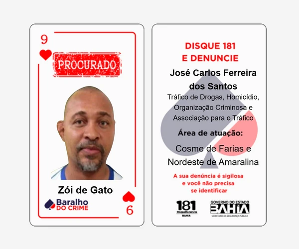 Baralho do Crime lista criminosos mais procurados da Bahia por Reprodução