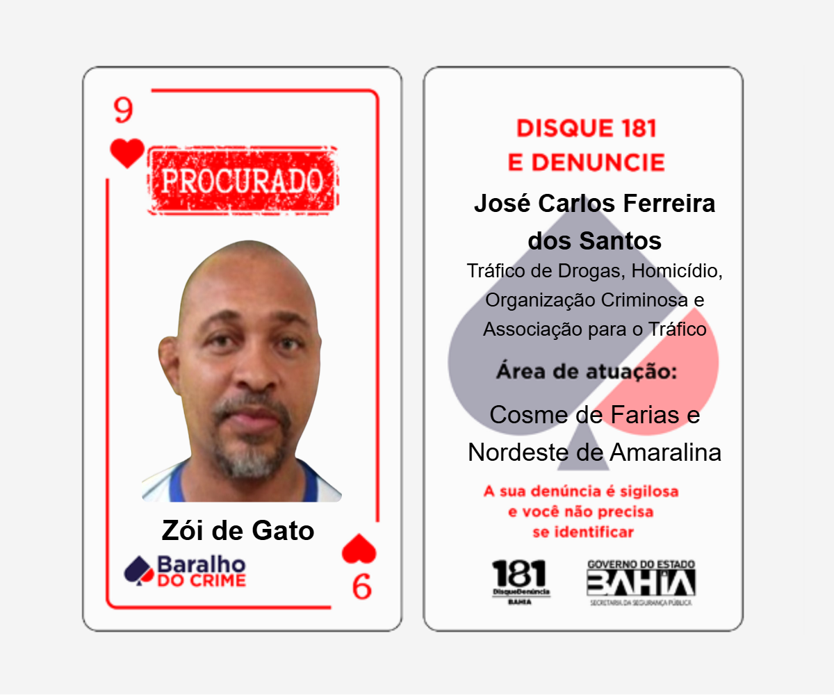 Baralho do Crime lista criminosos mais procurados da Bahia por Reprodução