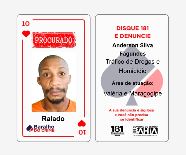 Baralho do Crime lista criminosos mais procurados da Bahia por Reprodução