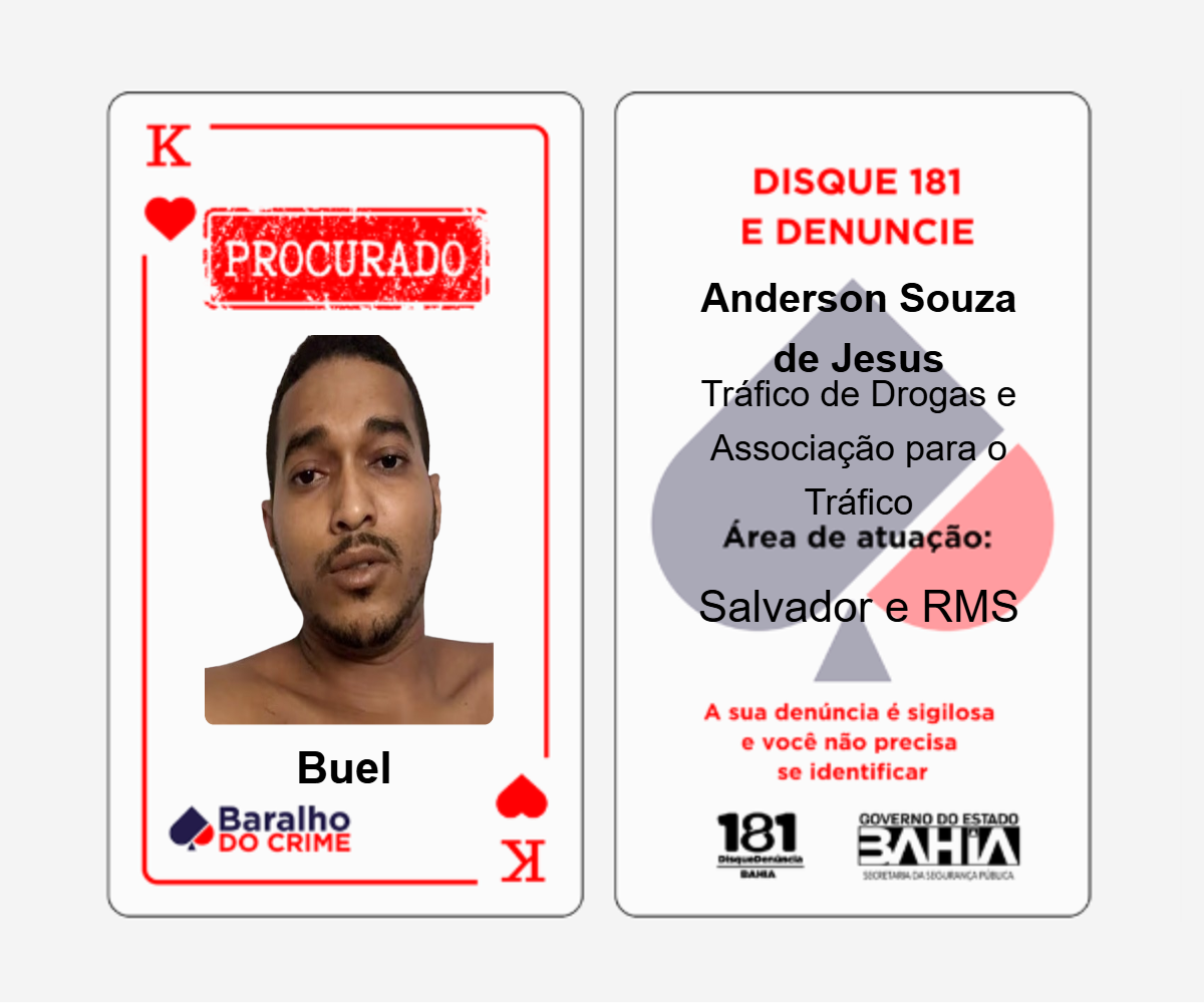 Baralho do Crime lista criminosos mais procurados da Bahia por Reprodução