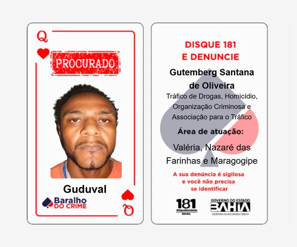 Baralho do Crime lista criminosos mais procurados da Bahia por Reprodução