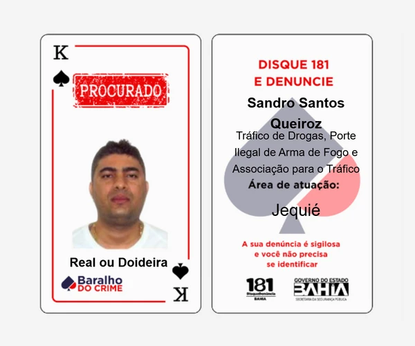 Baralho do Crime lista criminosos mais procurados da Bahia por Reprodução