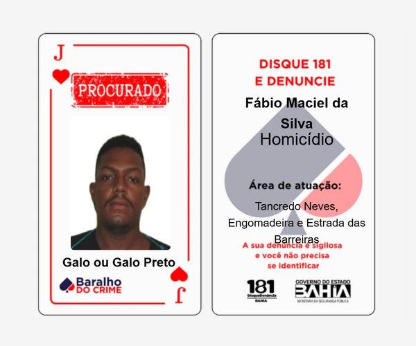 Baralho do Crime lista criminosos mais procurados da Bahia por Reprodução