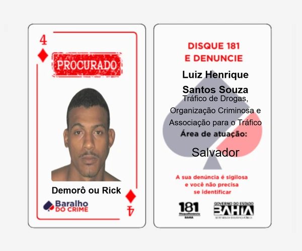 Baralho do Crime lista criminosos mais procurados da Bahia por Reprodução