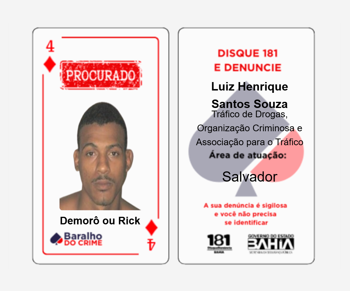 Baralho do Crime lista criminosos mais procurados da Bahia por Reprodução