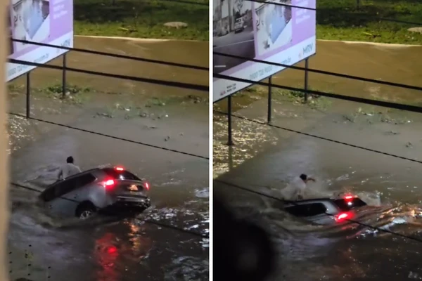 Motorista é 'engolido' por enxurrada após fortes chuvas na Bahia