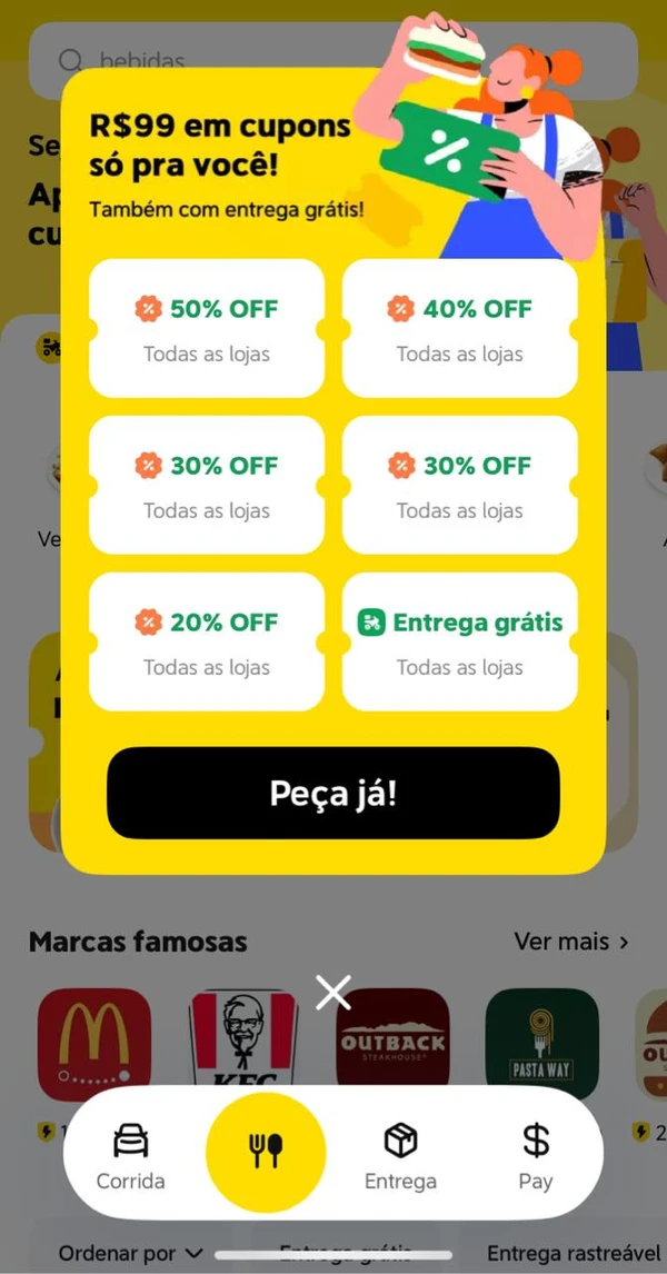 Veja como acessar o 99Food por Captura de tela