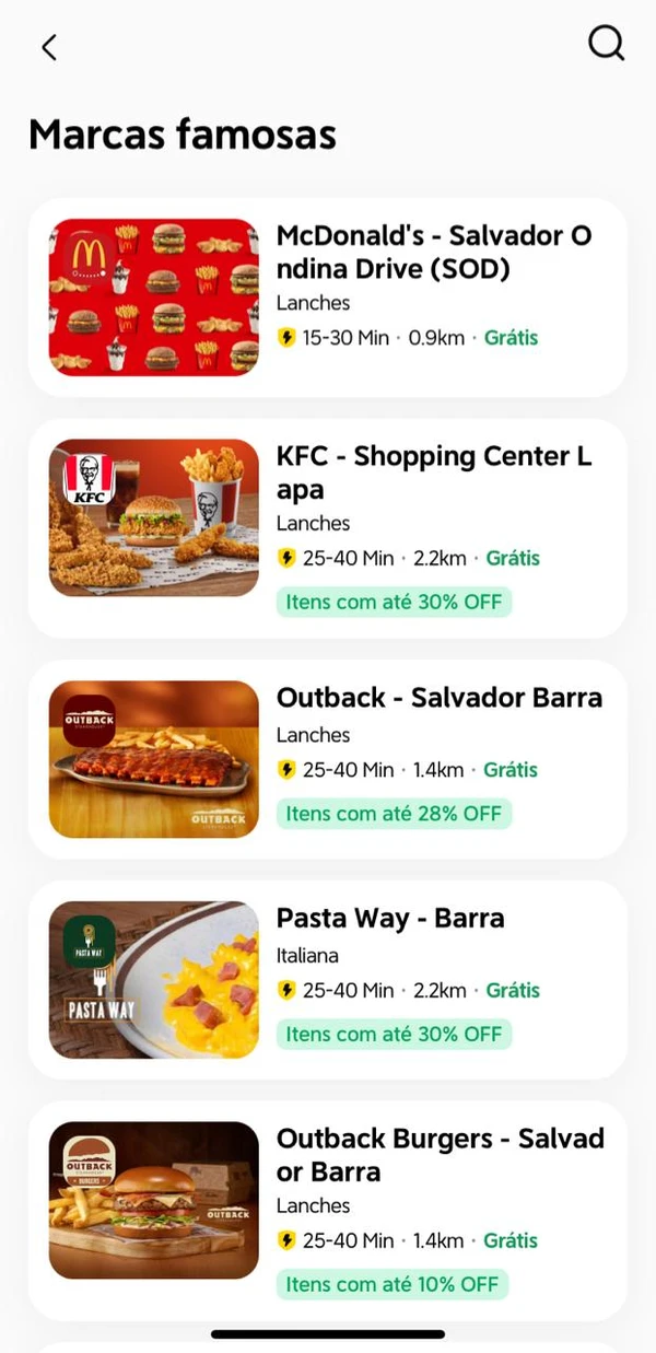 Veja como acessar o 99Food por Captura de tela