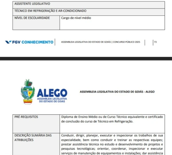 Vagas do concurso da Alego por Reprodução