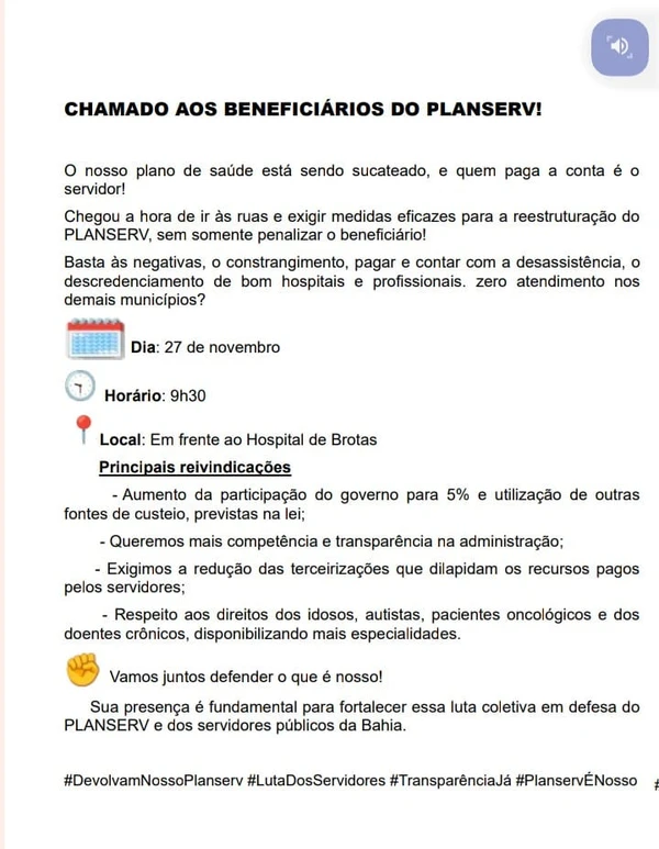 Convocação ato contra o sucateamento do Planserv