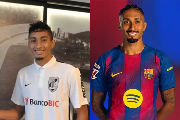 Raphinha, do Barcelona  por Divulgação/Vitória de Guimarães e Divulgação/Barcelona