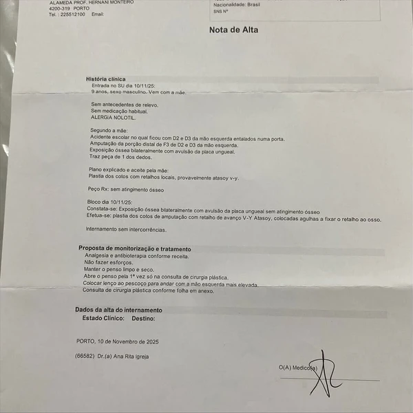 Criança brasileira tem dois dedos amputados por colegas de escola em Portugal: 'eu achava que ia morrer' por Reprodução