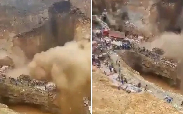 Imagens do desabamento de uma mina de cobalto na República Democrática do Congo