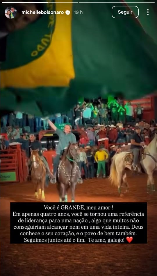 Mensagem de Michelle sobre Jair Bolsonaro no Instagram