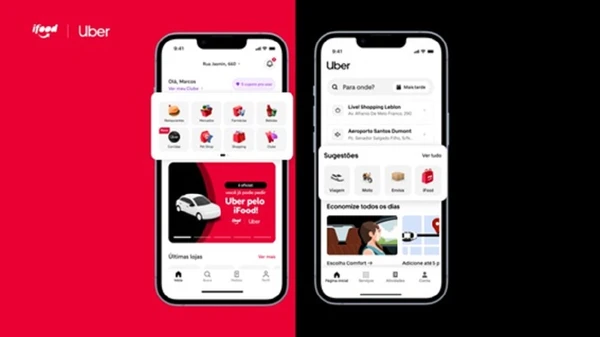 Usuários do iFood poderão solicitar viagens da Uber direto no app, e integração deve permitir também pedidos de comida dentro da Uber ainda este ano