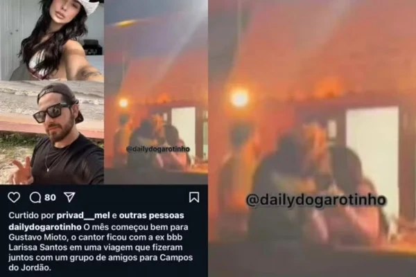 Gustavo Mioto foi flagrado aos beijos com ex-BBB Larissa Santos após término com Ana Castela  por Reprodução/Redes Sociais 