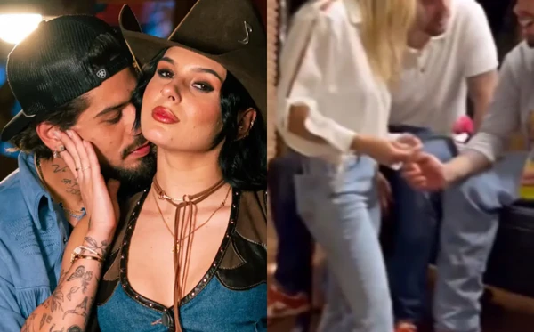 Zé Felipe acariciou mão de mulher em festa de Ana Castela