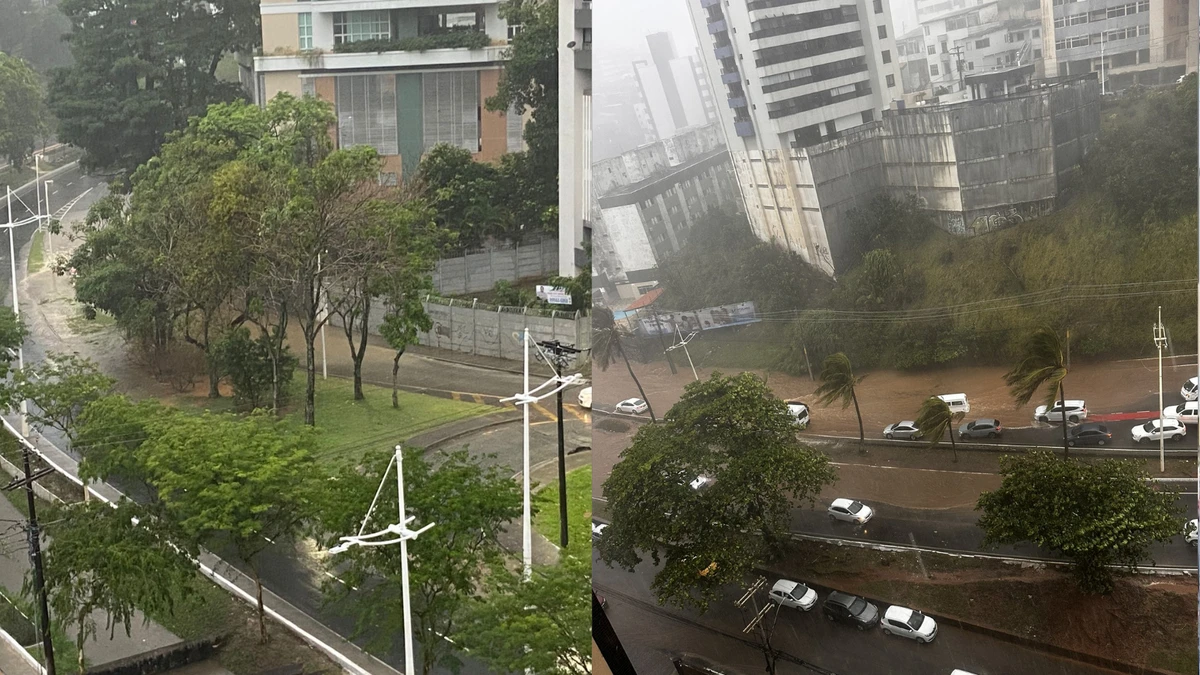 No Vale do Canela, o nível do Rio Seixos subiu; motoristas tiveram de descer Viaduto da Gabriela pela contramão por auto-upload