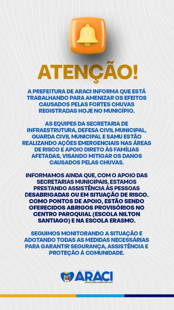 Chuvas em Araci por Reprodução/Redes sociais