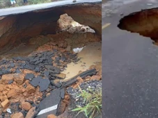 Imagem - Trecho de pista desaba e passagem de veículos é bloqueada na BR-116