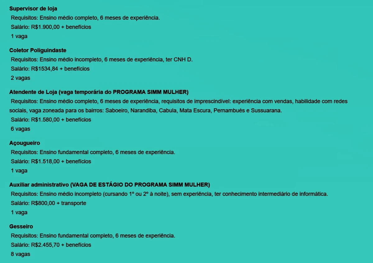 Confira vagas por Reprodução